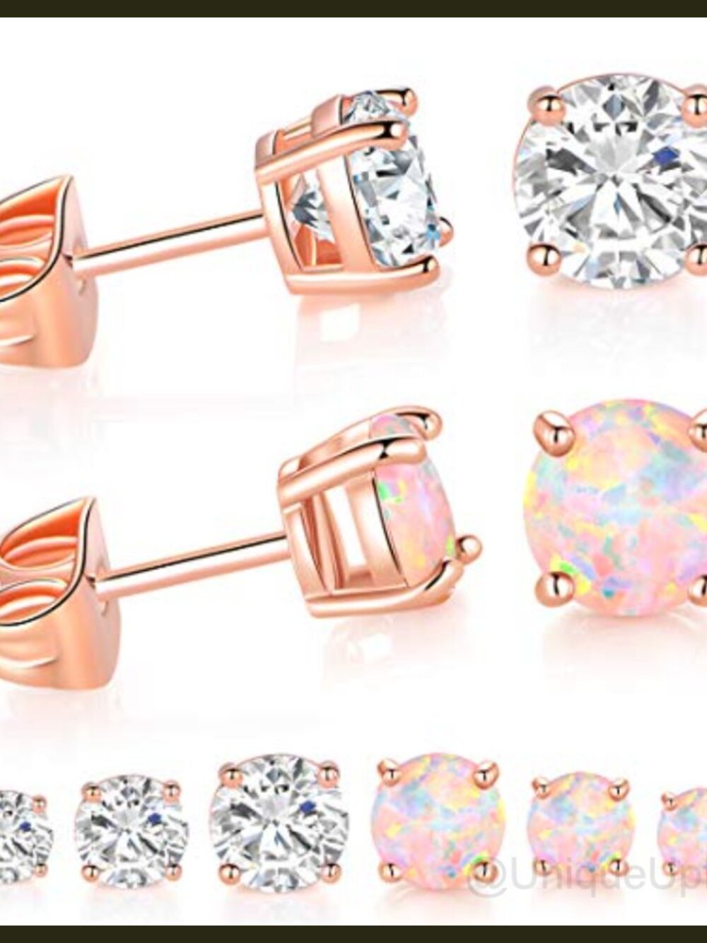 18K Rose Gold Plated Cubic Zirconia Opal Stud Earrings Set Hypoallergenic